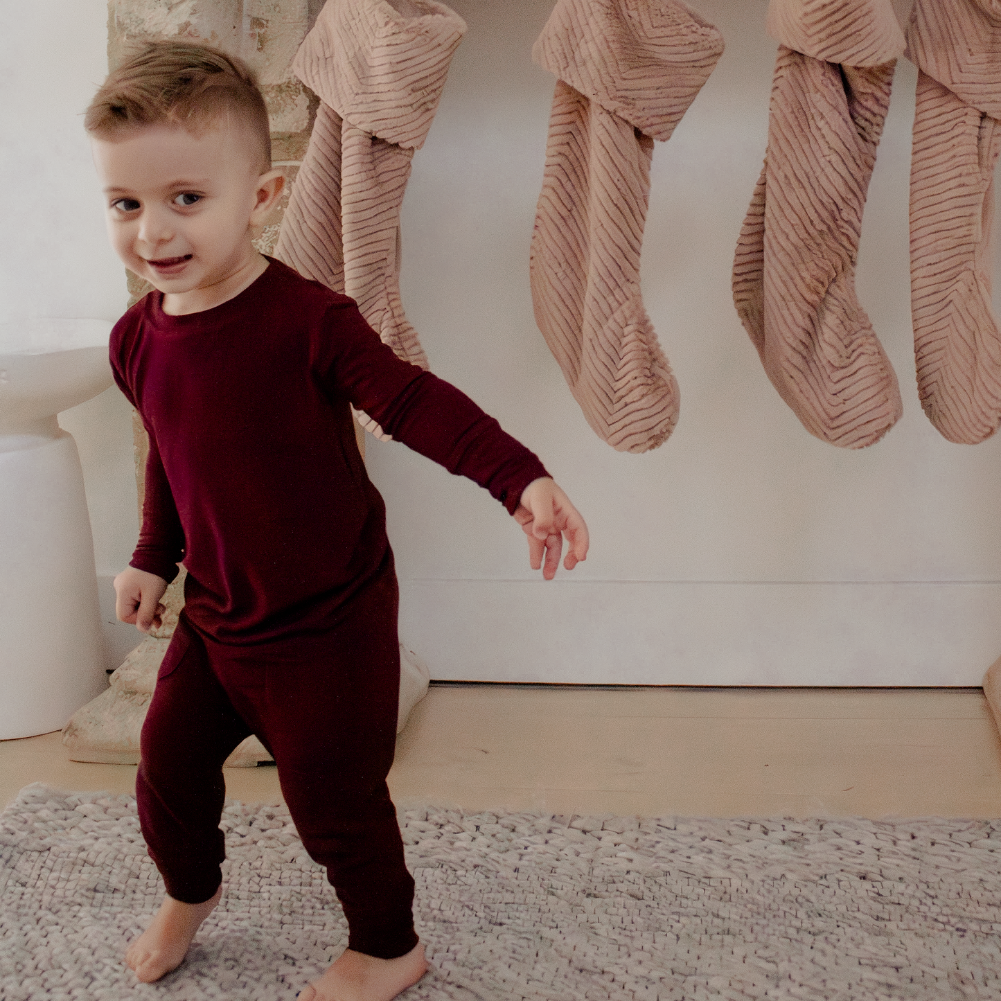 Burgundy Ribbed Bamboo 2-Piece Long Sleeve Jogger Set