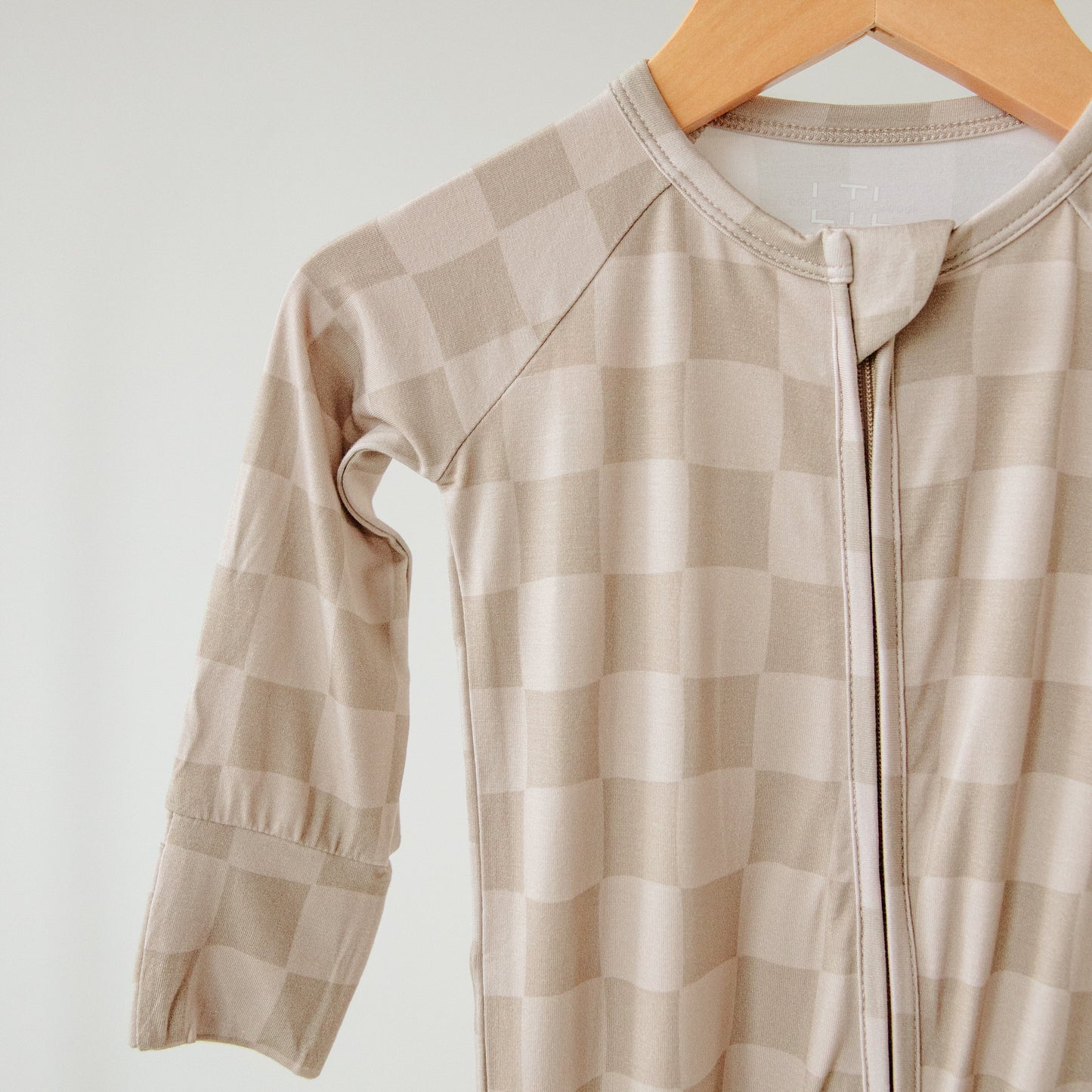 Taupe Checkerboard Bamboo Zippered Romper