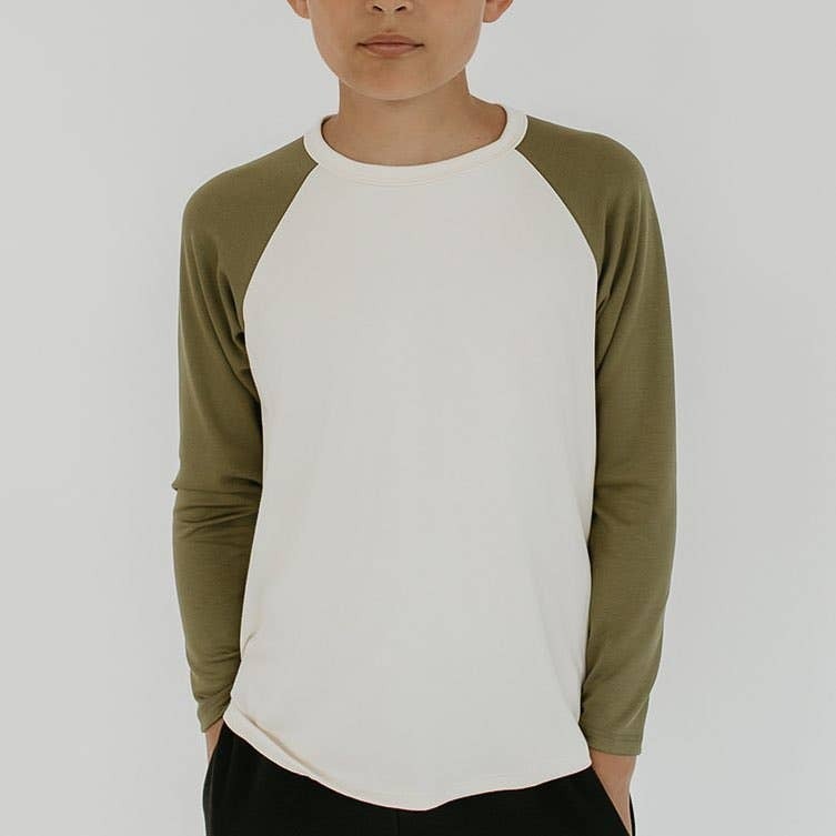 Cream & Olive Bamboo/Cotton Baseball Raglan Shirt
