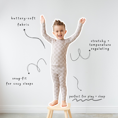 Taupe Checkerboard Two-Piece Pajama Set