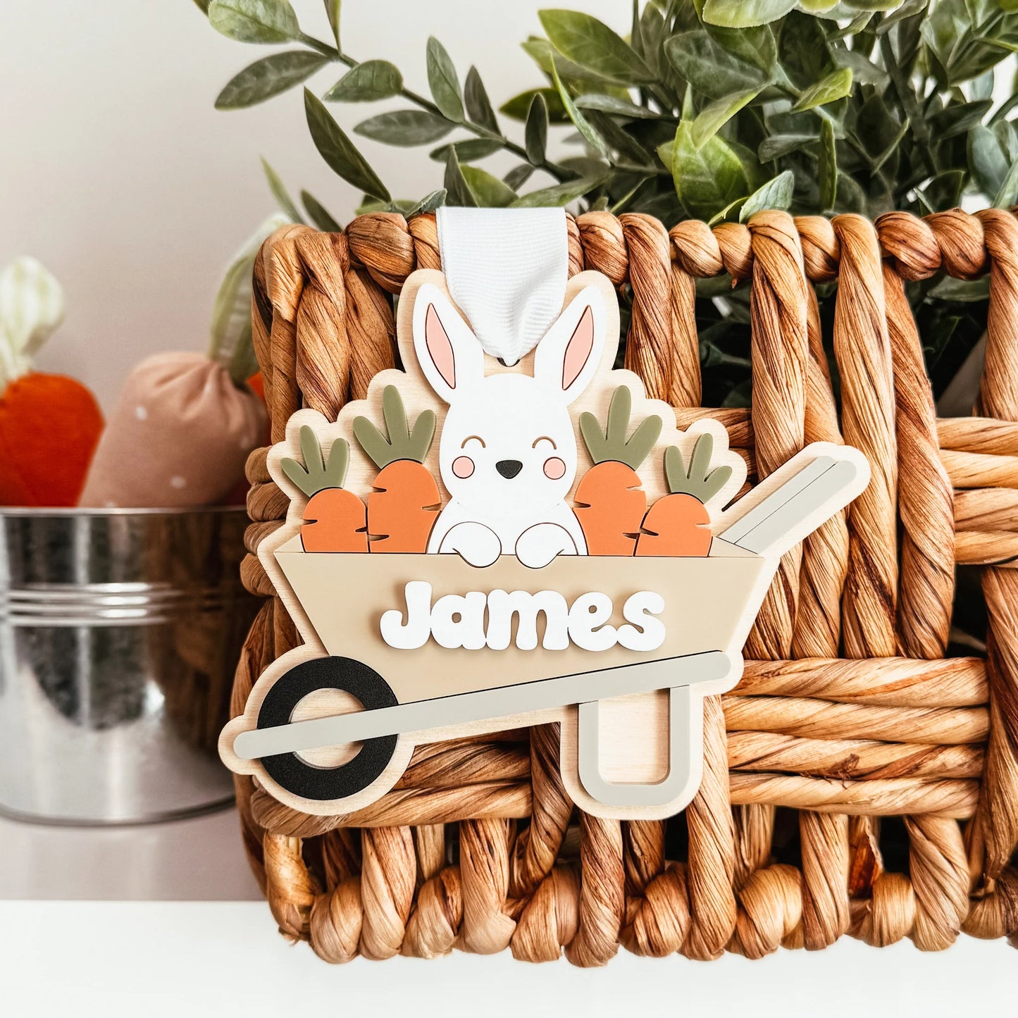 PRE-ORDER Bunny In Wheelbarrow Easter Tag - The Knotty Design Co.