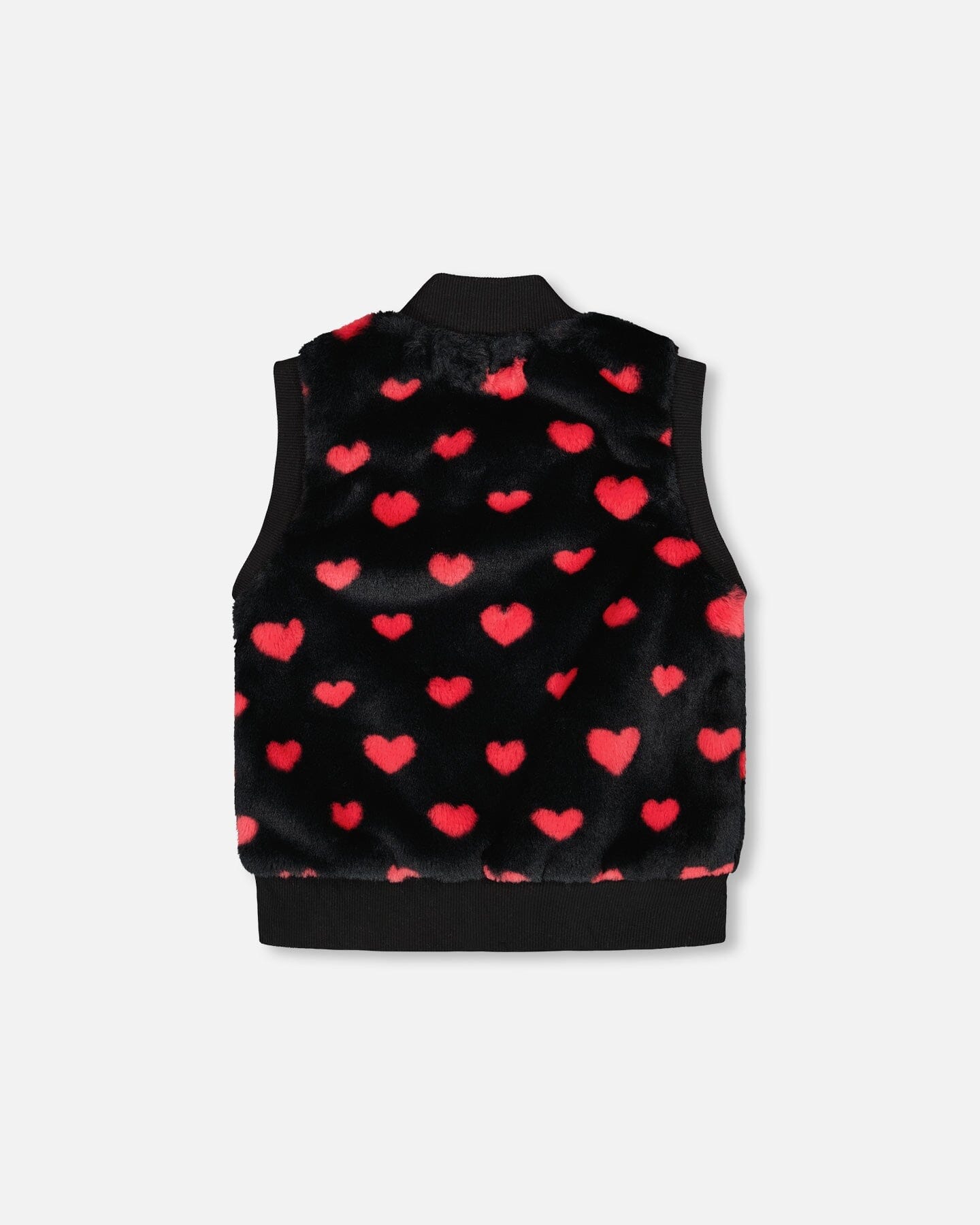 Faux Fur Sleeveless Vest Black And Red With Hearts