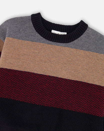 Color Block Knit Sweater Red And Black