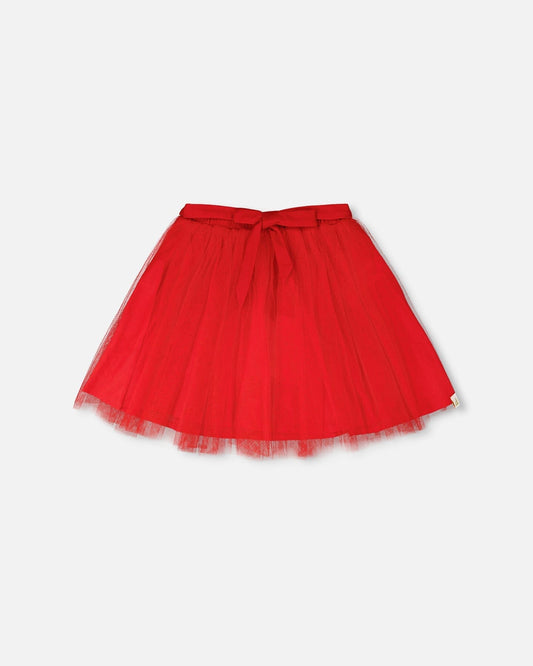 Mesh And Eyelet Skirt Red