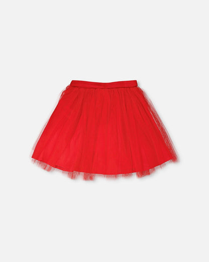 Mesh And Eyelet Skirt Red