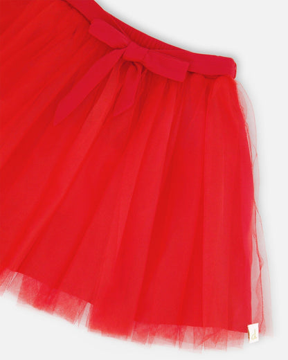Mesh And Eyelet Skirt Red