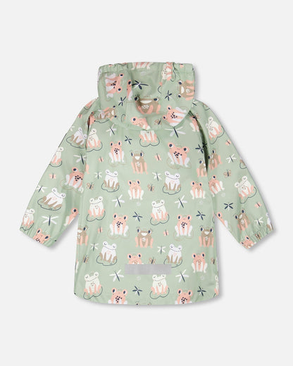 Green raincoat with color-changing frogs