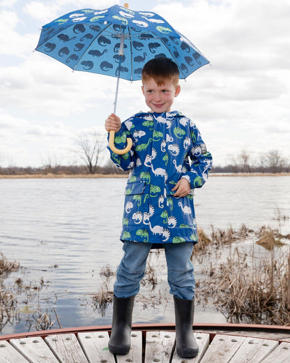 Blue raincoat with color-changing chameleon