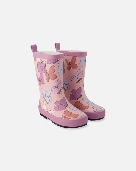 Rain Boots In Natural Rubber Pink Butterfly Print