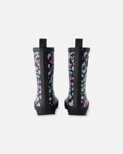 Rain Boots In Natural Rubber Black Animal Print