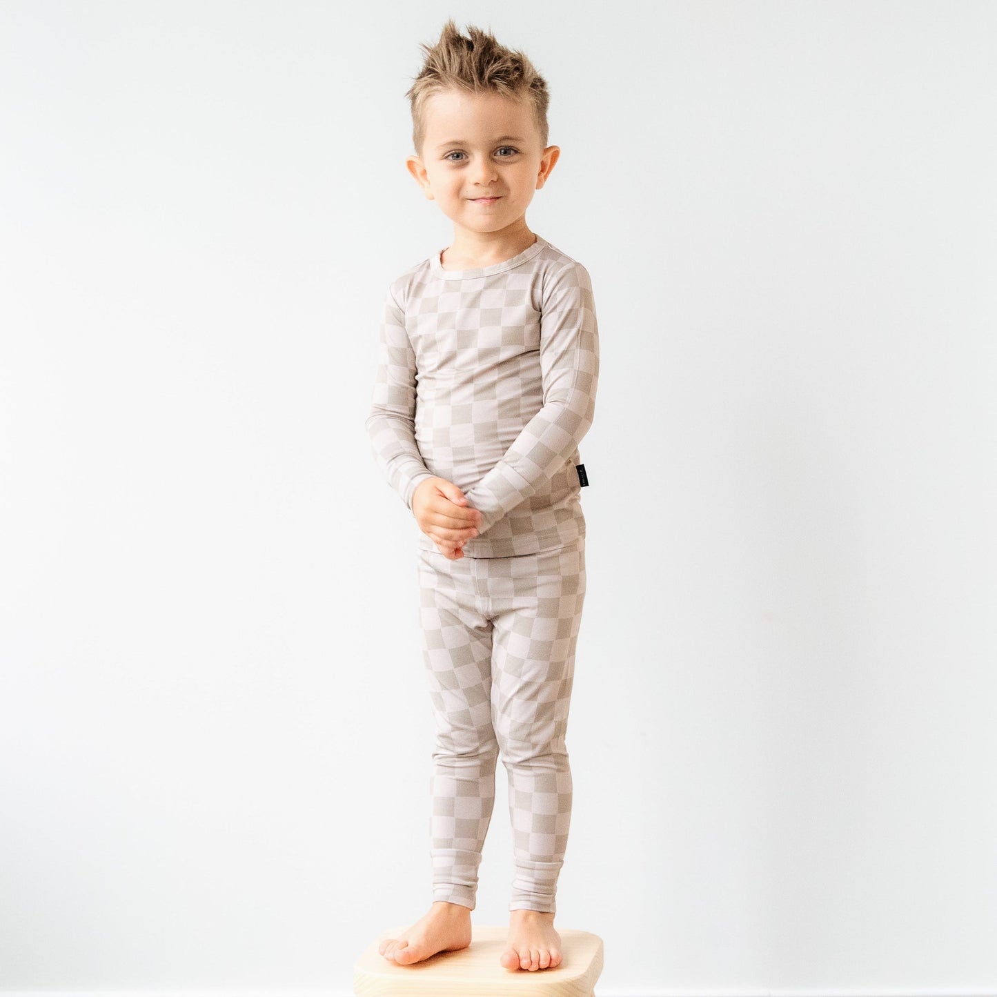 Taupe Checkerboard Two-Piece Pajama Set
