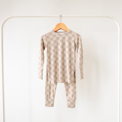 Taupe Checkerboard Two-Piece Pajama Set