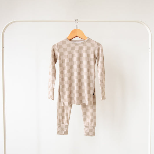 Taupe Checkerboard Two-Piece Pajama Set