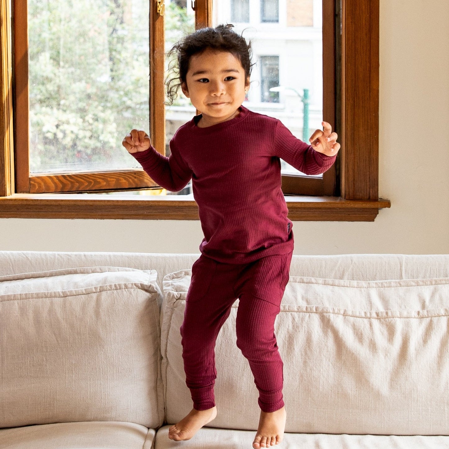 Burgundy Ribbed Bamboo 2-Piece Long Sleeve Jogger Set
