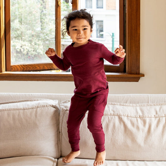 Burgundy Ribbed Bamboo 2-Piece Long Sleeve Jogger Set