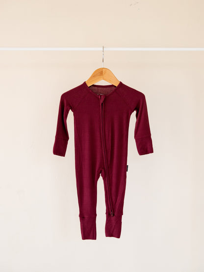Burgundy Ribbed Bamboo Convertible Zippered Romper