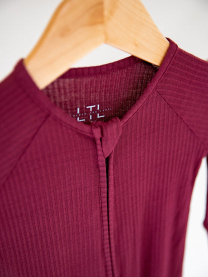 Burgundy Ribbed Bamboo Convertible Zippered Romper